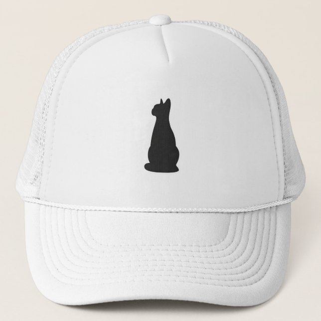 Minimalist Black Cat Illustration Trucker Hat (Front)