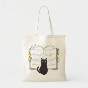 Minimalist Black Cat Lined Journal Book Art Tote Bag