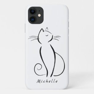 Minimalist black cat on white add name Case-Mate iPhone case