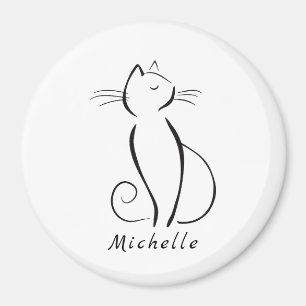 Minimalist black cat on white add name magnet