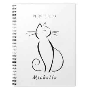 Minimalist black cat on white add name notebook