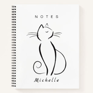 Minimalist black cat on white add name notebook