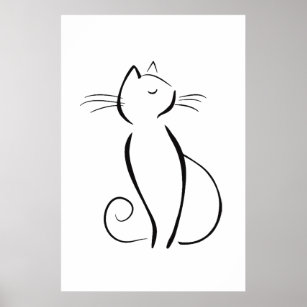 Minimalist Black Cat On White Poster