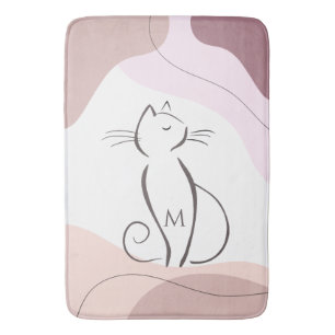 Minimalist Black Cat Organic Boho Shapes Monogram  Bath Mat