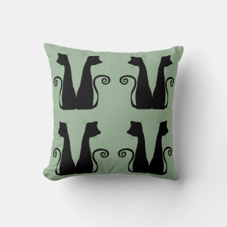 Minimalist Black Cat Pattern Sage Green Throw Pill Cushion