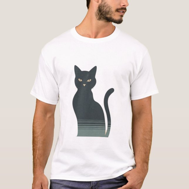 Minimalist Black Cat Retro Aesthetic Design T-Shirt (Front)