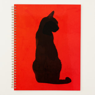 Minimalist Black Cat Silhouette Modern Red Art Planner