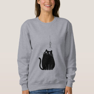 Minimalist Black Cat Sweatshirt for Women