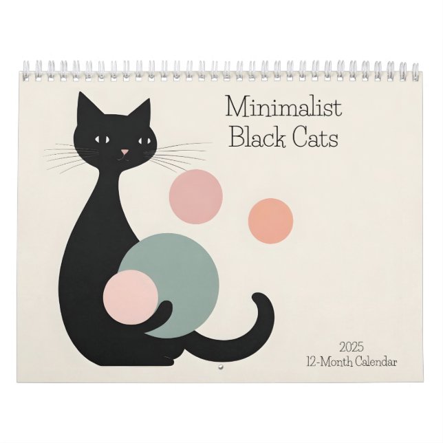 Minimalist Black Cats 2025 Calendar 12 Months (Cover)