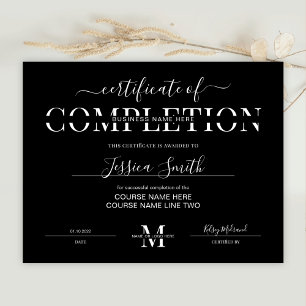 Minimalist Black Certificate of Completion Award
