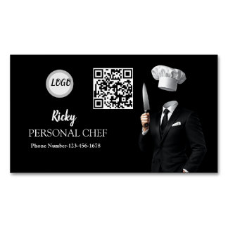 Minimalist Black Chef Uniform Photo QR Code Magnetic Business Card