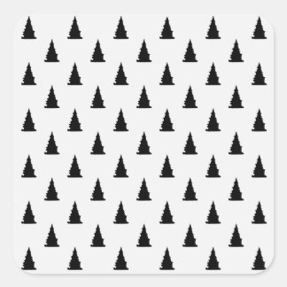 Minimalist black Christmas tree pattern on white Square Sticker