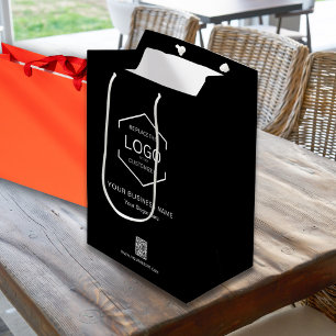 Minimalist Black Company Name QR Code Logo Medium Gift Bag
