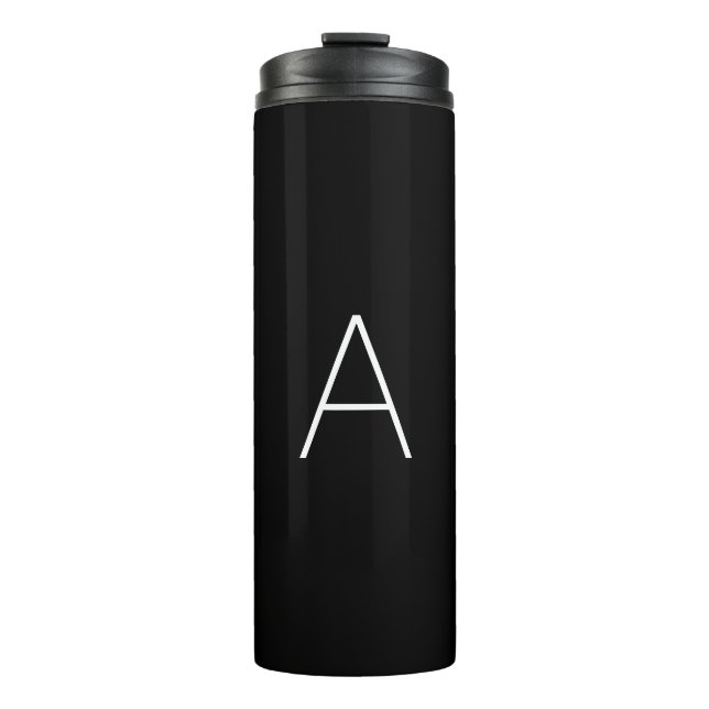 Minimalist black custom monogram initial letter thermal tumbler (Front)