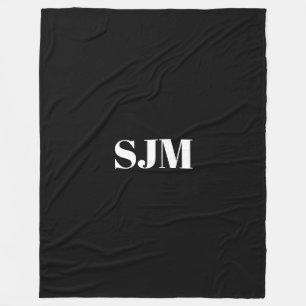 Minimalist black Custom monogram initials name Fleece Blanket