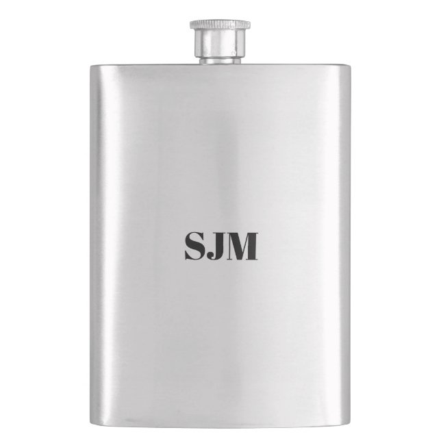 Minimalist black Custom monogram initials name Hip Flask (Front)
