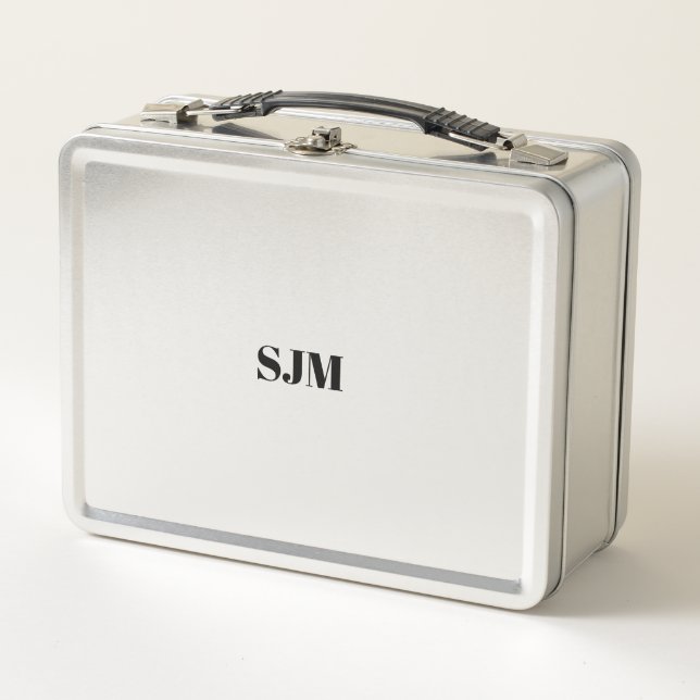 Minimalist black Custom monogram initials name Metal Lunch Box (Front)