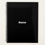 Minimalist black custom name text monogram year planner<br><div class="desc">Minimalist black custom name text monogram year simple modern elegant personalised Planner.
Custom white text on black plain solid colour background.
You can personalise it with company,  office or business name,  year,  initials,  monogram,  etc</div>