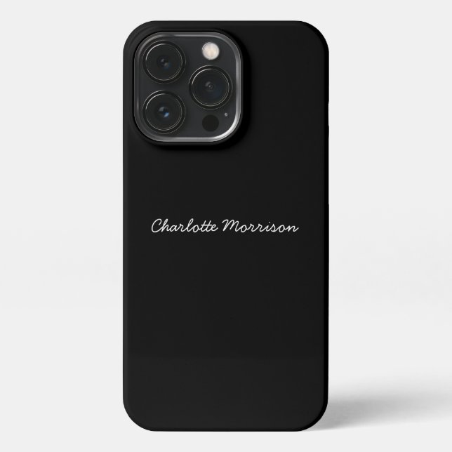 Minimalist black custom script name text monogram  iPhone case (Back)