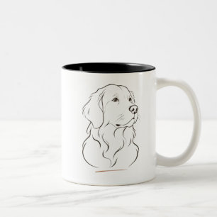 Minimalist Black Dog Breed Line Art Sketch Two-Tone Coffee Mug