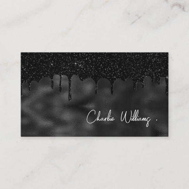 Minimalist Black Dripping Glitter QR Code Simple Business Card (Front)
