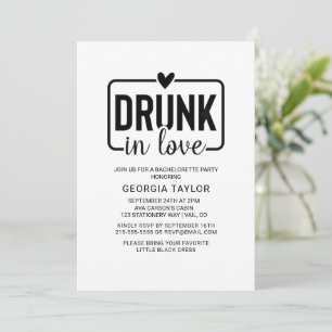 Minimalist Black "Drunk in Love" Bachelorette Invitation