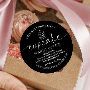 Minimalist Black Elegant Calligraphy Cupcake Label