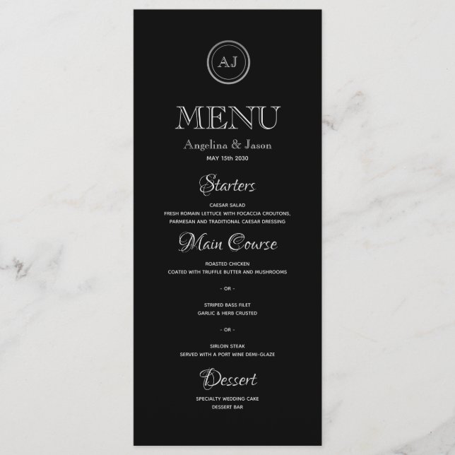Minimalist Black Elegant Wedding Dinner Menu (Front)