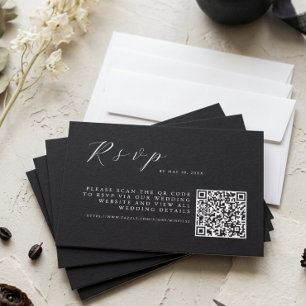 Minimalist Black Elegant Wedding w QR Code RSVP Card