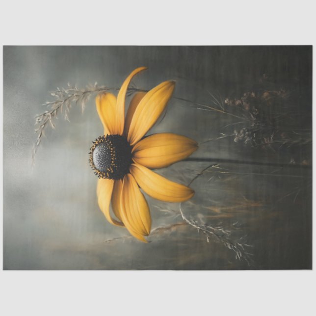 Minimalist Black-eyed Susan Botanical Decoupage Tissue Paper (Front)