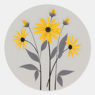 Minimalist Black Eyed Susan Flowers Classic Round Sticker
