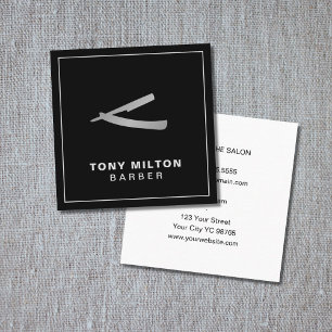 Minimalist Black Faux Silver Razor Barber Square Business Card