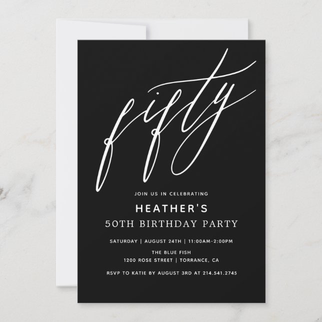 Minimalist Black Fifty 50th Birthday Party Invitation (Front)