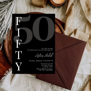 Minimalist Black Fifty 50th Birthday Party Invitation