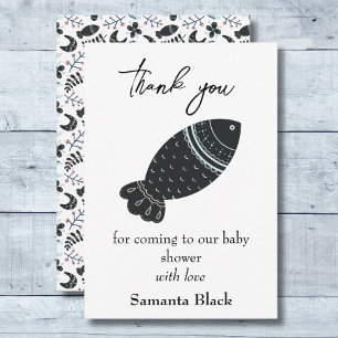 Minimalist Black Fish Baby Shower Thank You Card