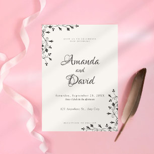 Minimalist Black Floral Corner Wedding Invitation