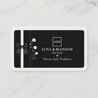 Minimalist Black Floral Hair Salon Business Card
