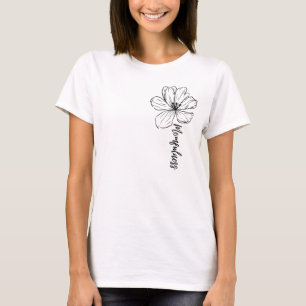 Minimalist Black Floral Line Art Design T-Shirt