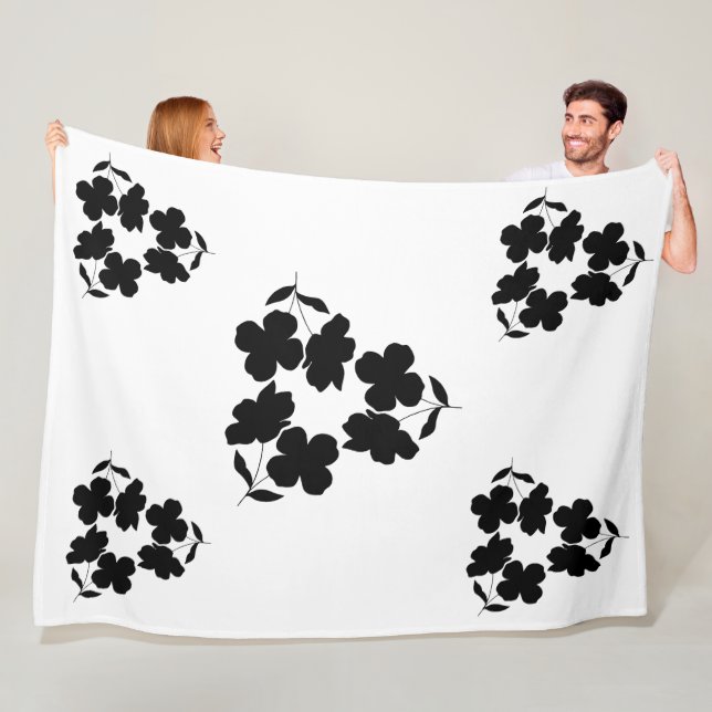 Minimalist Black Floral Pattern Blanket  (In Situ)