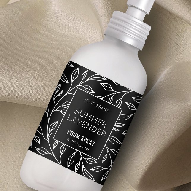 Minimalist Black Floral Room Spray Bottle Label (Minimalist elegant black floral design air freshener bottle label template)