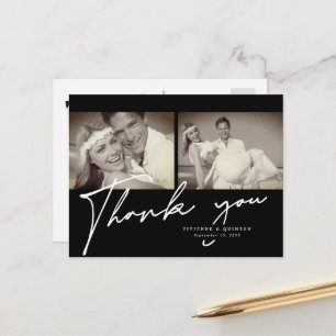 Minimalist Black Frame 2 Photo Wedding Thank You Postcard