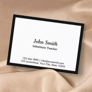 Minimalist Black Frame Substitute Teacher Business Card