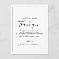 Minimalist Black Frame Thank You Reception Card