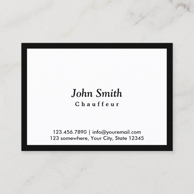 Minimalist Black Framed Elegant Chauffeur Business Card (Front)