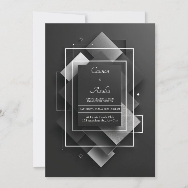Minimalist Black Geometric Wedding Invitation (Front)