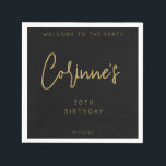 Minimalist Black Gold 30th Birthday Party Napkin<br><div class="desc">Elegant simple customized party napkins will be great for a birthday celebration. They can be personalized with a custom name,  number of years,  date of event or any other details. You can also change font colors if you like.</div>