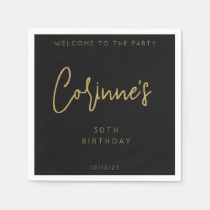 Minimalist Black Gold 30th Birthday Party Napkin