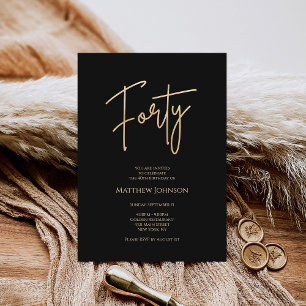 Minimalist Black Gold 40th Birthday Invitation