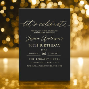 Minimalist Black Gold 50th Birthday Invitation