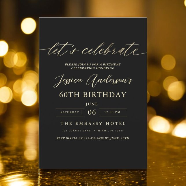 Minimalist Black Gold 60th Birthday Invitation (Creator Uploaded)